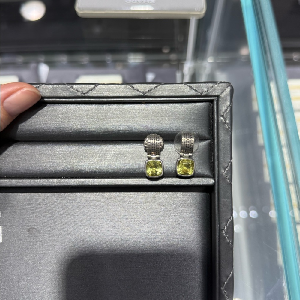 925 Sterling Silver Peridot Drop Earrings | Designer Signed | Artisan Bezel Set